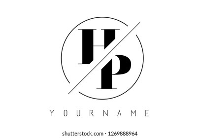HP Letter Logo with Cutted and Intersected Design and Round Frame Vector Illustration