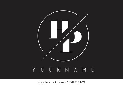 HP Letter Logo with Cutted and Intersected Design and Round Frame Vector Illustration