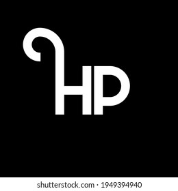 Diseño del logotipo de letras HP sobre fondo negro. Concepto del logotipo de la letra de las iniciales creativas de HP. diseño de letra hp. Diseño de letras blancas HP sobre fondo negro. logotipo H P, h p