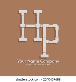 Logotipo de letra HP en forma de tubería, Ilustración vectorial.