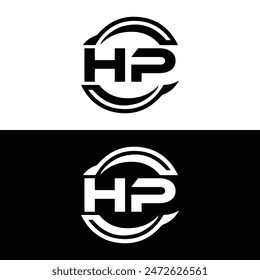 HP logo. H P design. White HP letter. HP, H P letter logo design. Initial letter HP linked circle uppercase monogram logo.