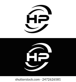 HP logo. H P design. White HP letter. HP, H P letter logo design. Initial letter HP linked circle uppercase monogram logo.