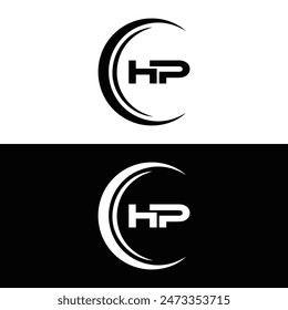 HP logo. H P design. White HP letter. HP, H P letter logo design. Initial letter HP linked circle uppercase monogram logo.