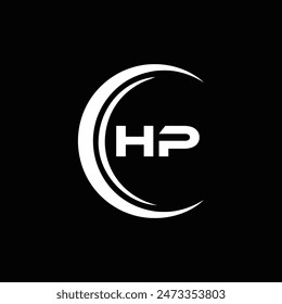 HP logo. H P design. White HP letter. HP, H P letter logo design. Initial letter HP linked circle uppercase monogram logo.