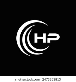 HP logo. H P design. White HP letter. HP, H P letter logo design. Initial letter HP linked circle uppercase monogram logo.