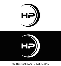 HP logo. H P design. White HP letter. HP, H P letter logo design. Initial letter HP linked circle uppercase monogram logo.