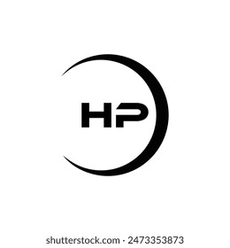 HP logo. H P design. White HP letter. HP, H P letter logo design. Initial letter HP linked circle uppercase monogram logo.