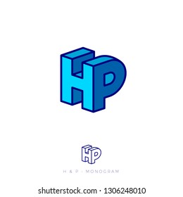 HP logo. H and P letters in block. Multi Colored emblem like 3D. Flat network, web icon.