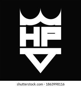 Monograma del logotipo de HP con forma de corona aislado en el fondo negro