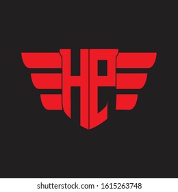 HP Logo monogram with emblem and wings element design template on red colors