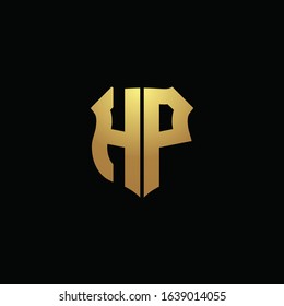 HP logo monogram with gold colors and shield shape design template