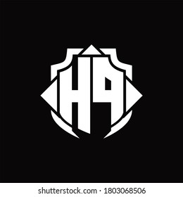 HP logo monogram with shield line and 3 arrows shape design template on black background