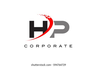 HP Modern Letter Logo Design with Red Swoosh and Dots