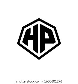 HP-Monogramm-Logo mit hexagonfarbener Form und abgerundeter, abgerundeter Design-Vorlage einzeln auf weißem Hintergrund