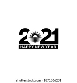 Hppy New Year 2021 Illustration Black White Vector