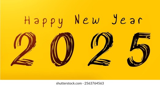 Hppy New Year 2025 colourful text background image,golden,yellow fonts, Beautiful creative holiday web banner or flyer with Golden text