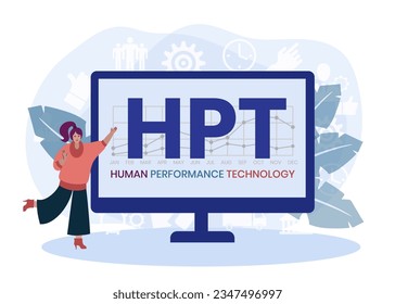 HPT, Human Performance Technology acronym. Concept with keyword, people and icons. Flat vector illustration. Isolated on white.