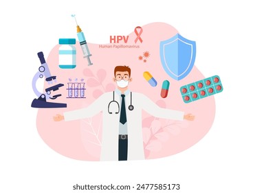 HPV (Human Papillomavirus) education programs concept, online consultation, HPV test, vaccination,  cervical cancer immunization, Doctors diagnose HPV virus and study women health.