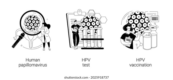 HPV Infection Abstract Concept Vector Illustration Set. Human Papillomavirus, HPV Test And Vaccination, Cervical Cancer Early Diagnostics, Laboratory Sample, Virus Screening Abstract Metaphor.