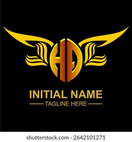 HQ Golden Wing Emblem Logo with elegant gold wings, sleek and modern design. Ideal for branding, creative projects, luxury businesses, or artistic ventures.