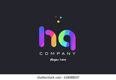 hq h q  creative rainbow green orange blue purple magenta pink artistic alphabet company letter logo design vector icon template