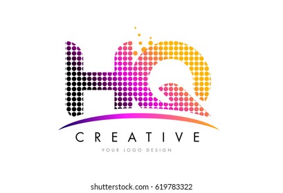 HQ H Q Dots Letter Logo Design with Magenta Bubble Circles and Swoosh