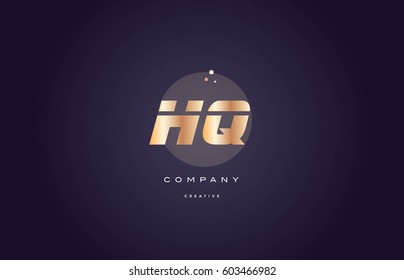 hq h q  gold yellow golden metal metallic bold luxury product modern creative gradient alphabet company logo design vector icon template