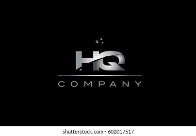 hq h q  silver grey metal metallic alphabet technology company letter logo design vector icon template black background