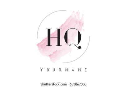 HQ H Q Watercolor Letter Logo Design with Circular Shape and Pastel Pink Brush.