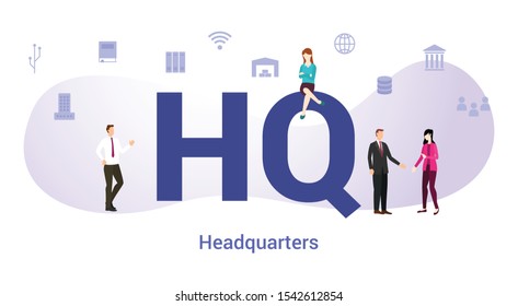 hq headquarters concept with big word or text and team people with modern flat style - vector