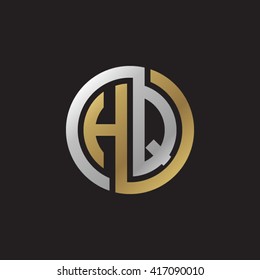 HQ initial letters looping linked circle elegant logo golden silver black background