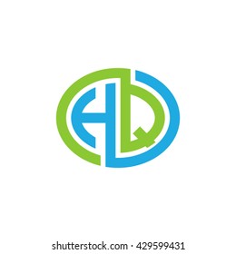 HQ initial letters looping linked ellipse logo blue green