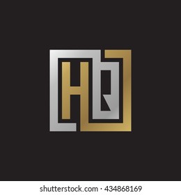 HQ initial letters looping linked square elegant logo golden silver black background