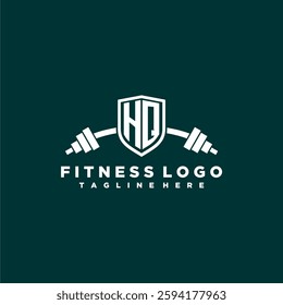 HQ initial monogram for fitnes or gym logo with creative shield and barbell design