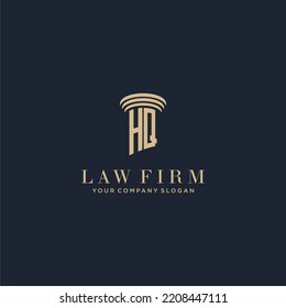 Logotipo inicial de la firma de abogados en monograma HQ con diseño de hitos