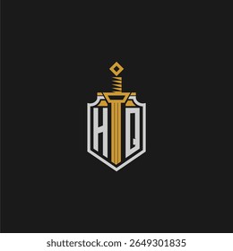 Monograma inicial do QG para imagem em estilo escudo e espada