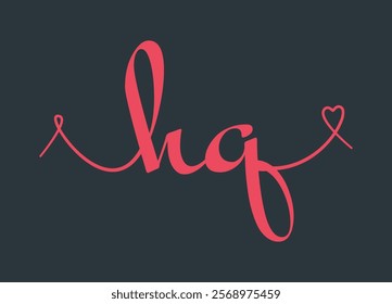 HQ initial wedding monogram calligraphy vector illustration. Hand drawn lettering h and q love logo design for valentines day poster, greeting card, photo album, banner print or tattoo.