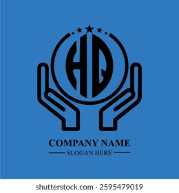 HQ initials held within hands, symbolizing trust and protection. The circle represents unity, while stars highlight excellence and ambition.