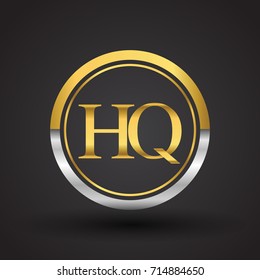 HQ Letter logo in a circle, gold and silver colored. Vector design template elements for your business or company identity.