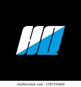 HQ letter logo design on black background. HQ creative initials letter logo concept. hq icon design. HQ white and blue letter icon design on black background. H Q
