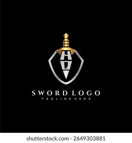 Letra HQ monograma de luxo para escudo e espada estilo imagem