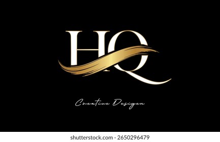 HQ Letter Monogram Logo – Elegant Gold Brush Stroke Letter mark for Luxury Branding, Fashion, Boutique  Premium Identity Design
