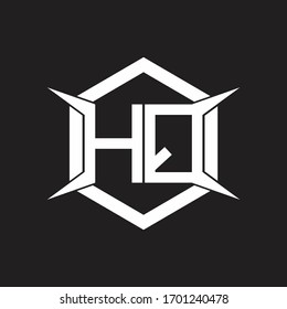 Monograma de logotipo HQ con hexágono y plantilla de diseño de forma de cuatro ejes