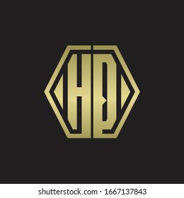 HQ Logo monogram with hexagon line rounded design template with gold colors