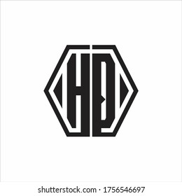 HQ Logo monogram with hexagon line rounded design template on white background