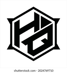 HQ Logo monogram with hexagon and sharp shape design template