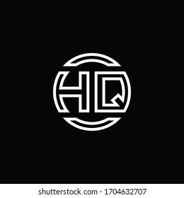 HQ-Logo-Monogramm mit negativem Platzkreis, abgerundete Design-Vorlage