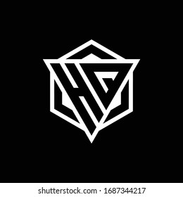 HQ logo monogram with triangle and hexagon shape combination isolated on back and white colors