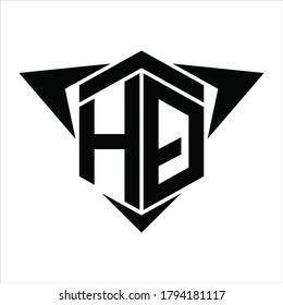 Monograma del logotipo HQ con flecha de alas alrededor de la plantilla de diseño sobre fondo blanco