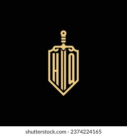 HQ vintage shield and sword initial logo in high quality professional design that will print well across any print media